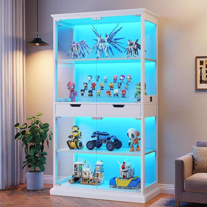 Jocoevol Display Cabinet with 4 Glass Doors, 4-Tier Modern Glass Display Case