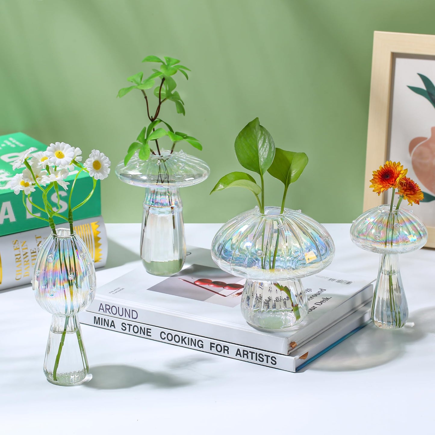 Plant Propagation Station, Set of 6 Clear Mushroom Vase, Propagation Stations, Small Plant Terrarium, Unique Crystal Mushroom Jars for Plants for Hydroponics Home Garden Office Decoration (Clear)