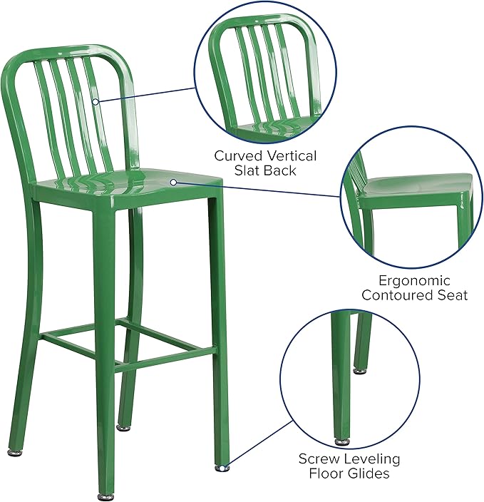 Flash Furniture Gael Commercial Grade 2 Pack 30" High Green Metal