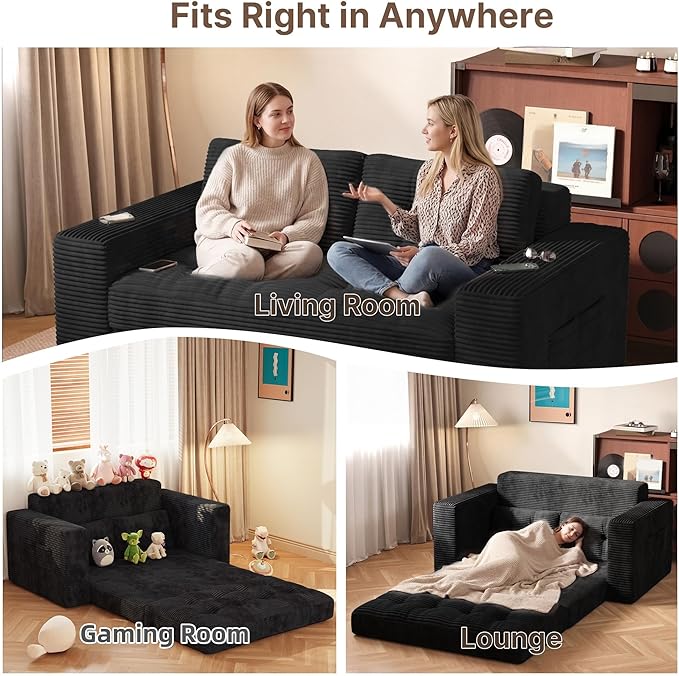 Gizoon Convertible Loveseat Sleeper Sofa Bed, Corduroy Pull Out Couch