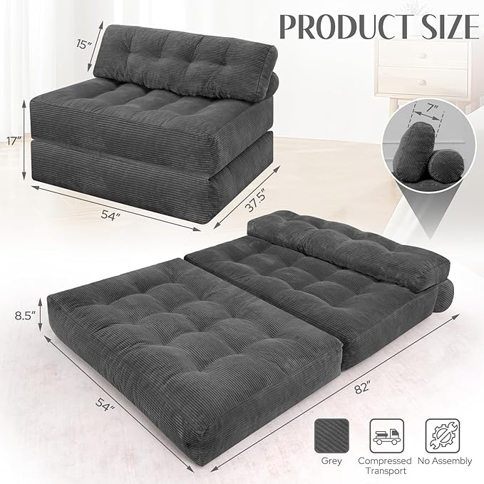 HABUTWAY Folding Sofa Bed, Foldable Floor Sofa Lounge w/Dual-Pillow & Handle
