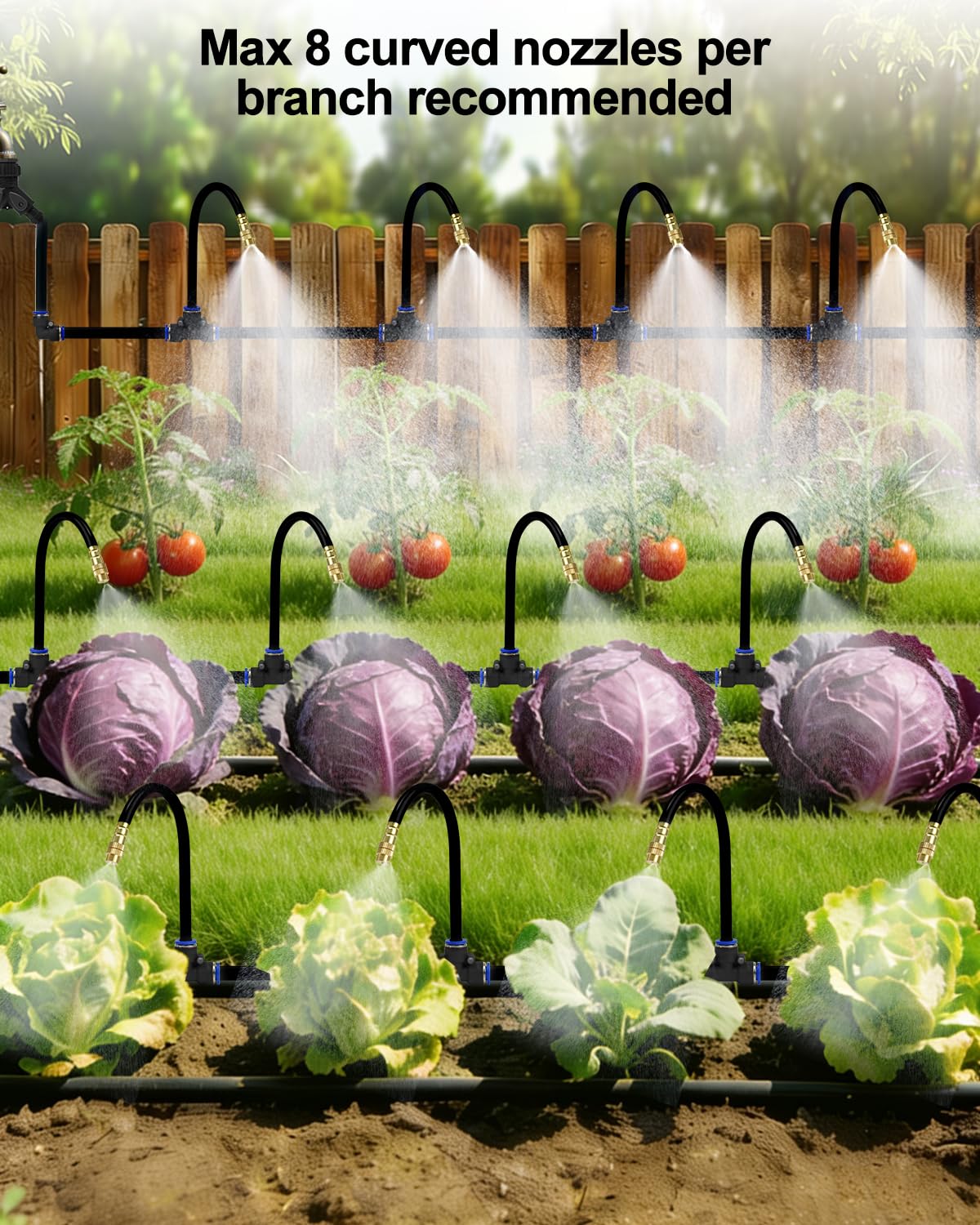 Upgraded 5/16" Drip Irrigation Kit (100FT), High-Flow Garden Watering System with 16 Bendable 360° Brass Misting Nozzles, Quick-Push Connectors & Leak-Proof Design for Patio, Greenhouse & Flower Beds
