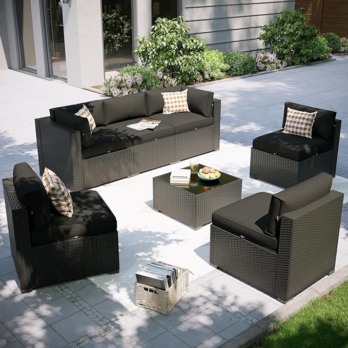 Aoxun Patio Furniture Set, 7 Piece Outdoor Sectional Sofas