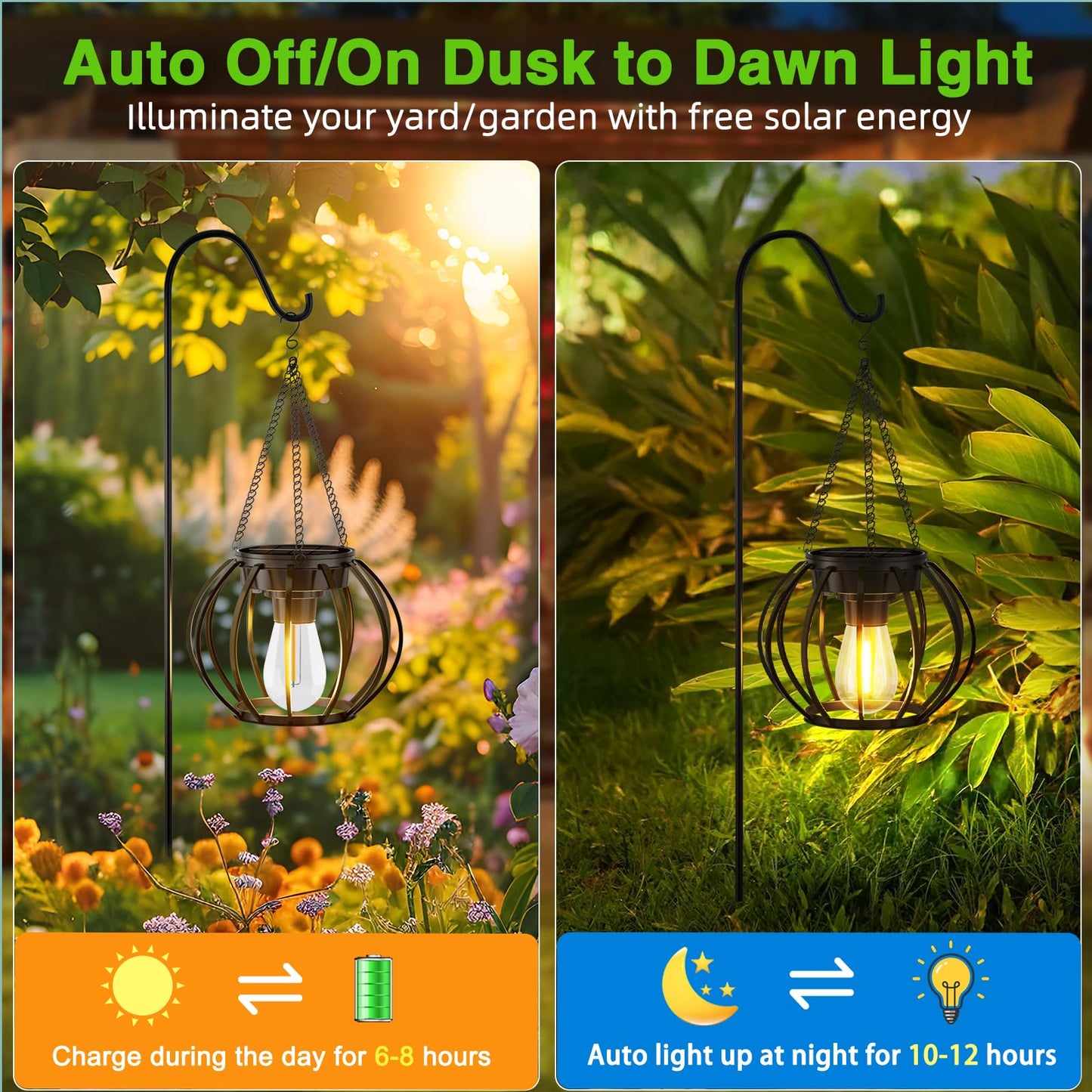 Ddlisu 2 Pack Solar Lanterns Outdoor Waterproof, Upgraded Metal LED Lanterns, Warm Light, Auto On/Off, Brighter Hanging Solar Lantern for Yard Patio Pathway Porch Garden Decor (Pumpkin)