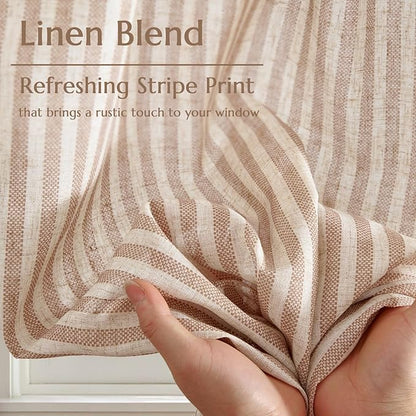 jinchan Striped Linen Kitchen Curtains 24 Inches Length Tier Curtains Farmhouse Modern Cafe Style Small Window Treatments Airy Light Filtering Rod Pocket for Living Room Bathroom 2 Panels Tan