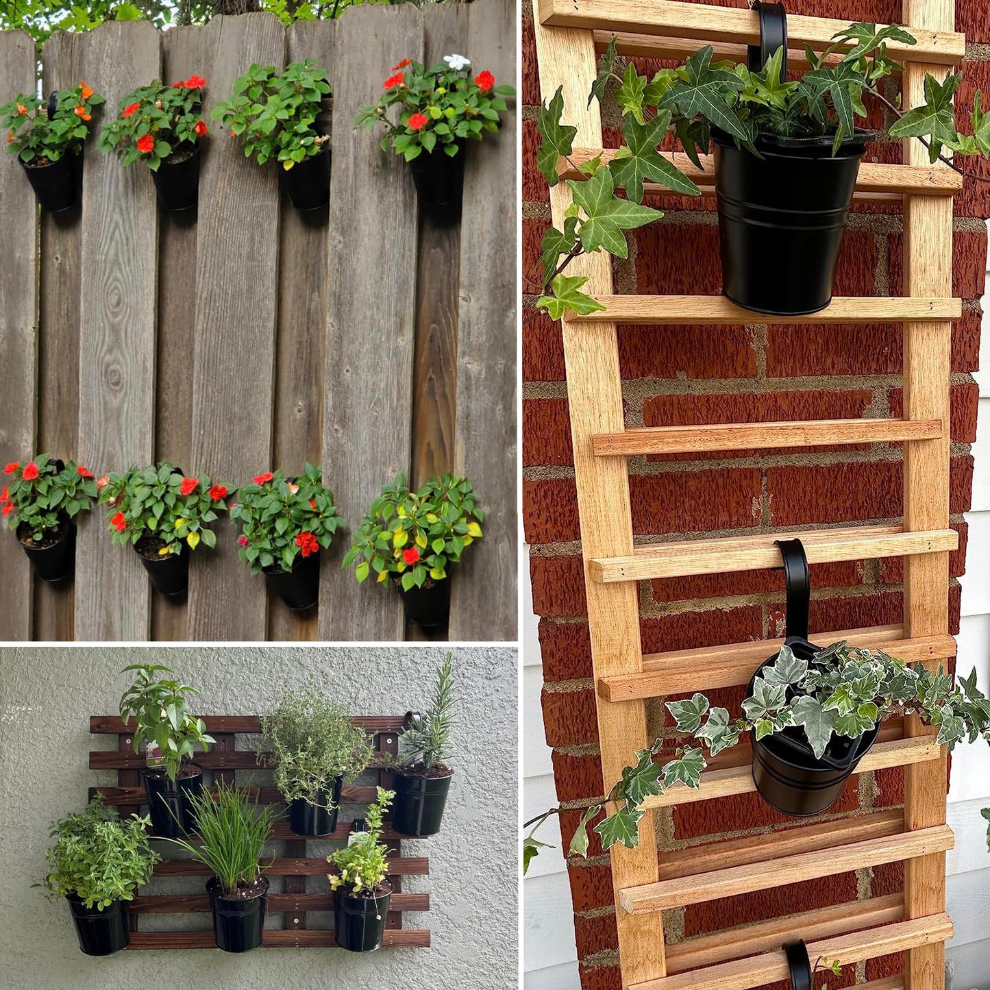Biugaaufai 20 Pack 4 Inch Railing Hanging Planter, Black Small Hanging Bucket Planters, Metal Hanging Flower Pots, Metal Railing Bucket for Outdoor, Balcony, Fence, and Porch with Detachable Handles