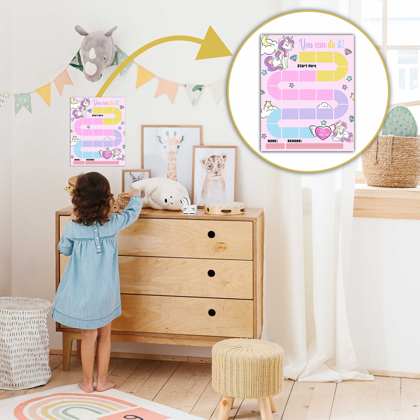 20 Unicorn Reward Chart with 432 Round Stickers, Incentive Behavior Chart for Kids at Home Classroom, Kids Routine Daily Chore Sticker Chart-B21