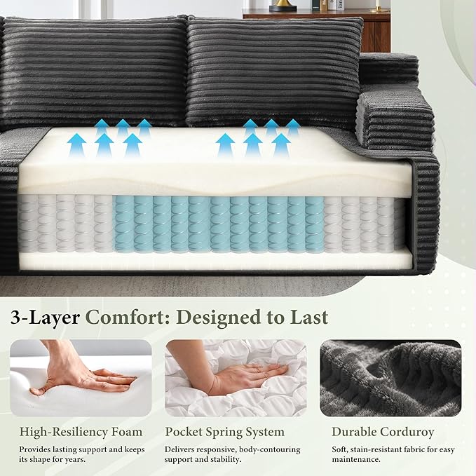 96" Sectional Couches for Living Room Cloud Couch Sofa