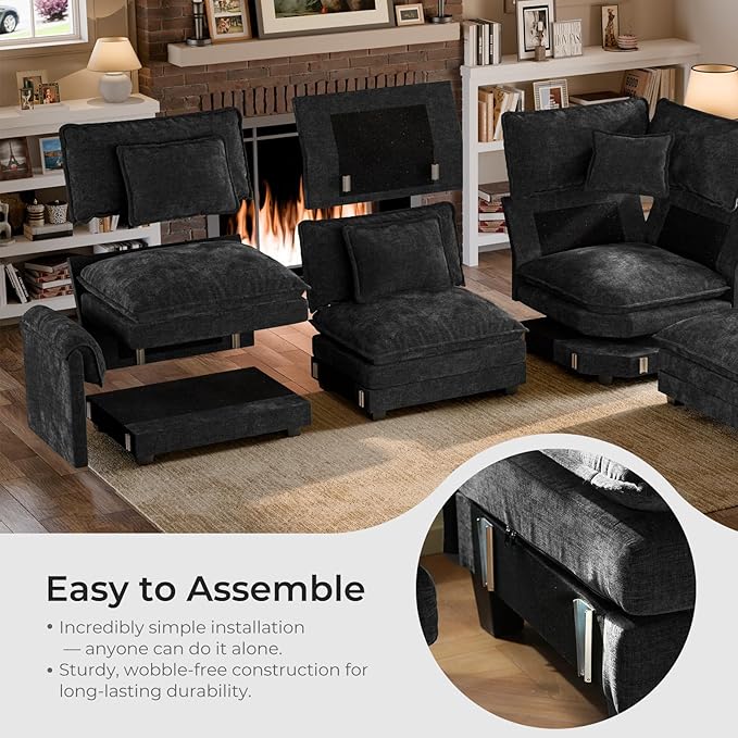ELUCHANG 114" Oversized V-Shaped Cloud Couch Modular Sectional Sofa
