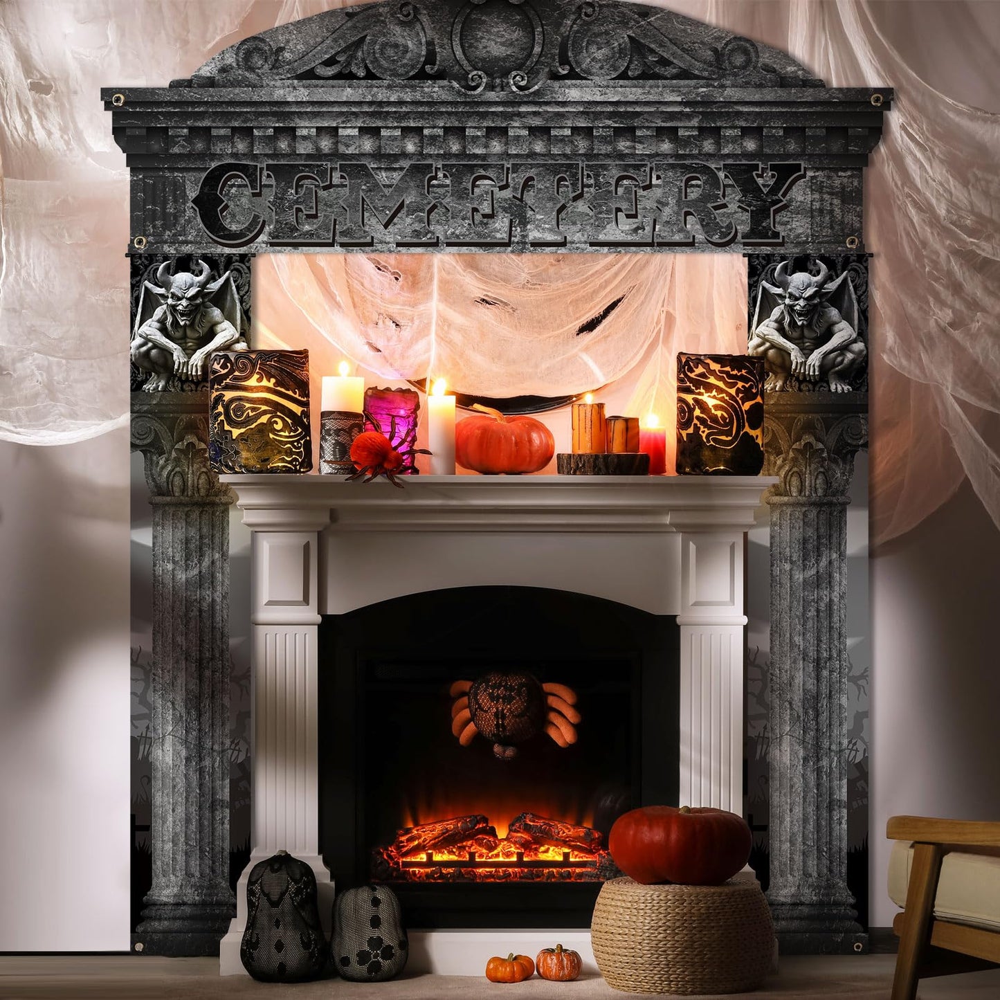HunnmingRe 3 Pcs Halloween Cemetery Archway Halloween Cemetery Banners Gothic Outdoor Banners Sign Banner Decorations for Outdoor Party Supplies (Classic)