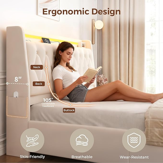 Queen LED Velvet Bed Frame