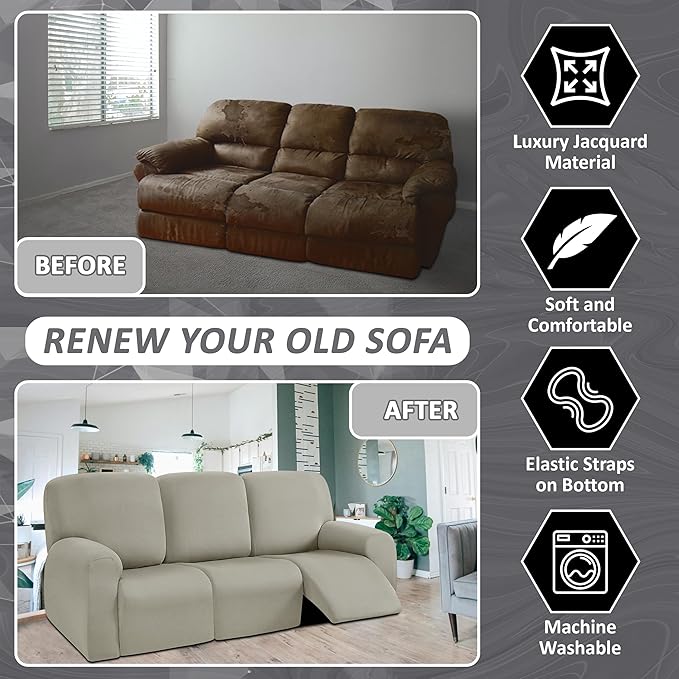 ULTICOR 8-Pieces Recliner Sofa Covers, Yarn Dyed Stretch Reclining Couch Covers
