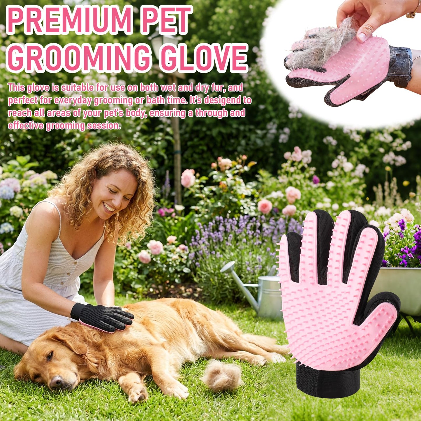 Premium Dog Washing Hose Attachment, Dog Shower Attachment with Pet Grooming Glove, 8-in-1 Sprayer Garden Hose Nozzle with Soap Dispenser Bottle for Garden, Pet Shower and Car Wash
