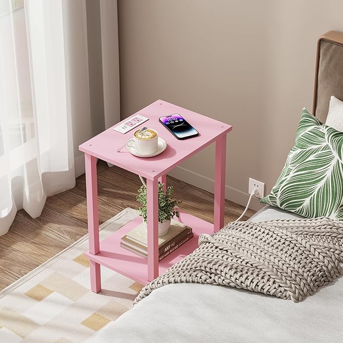 TUTOTAK End Table with Charging Station, Small Side Table with Outlets