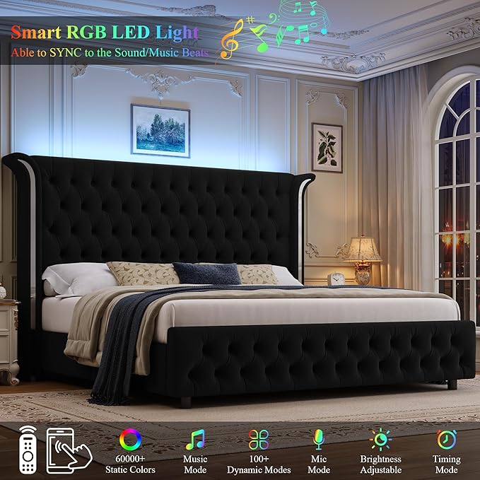 Keyluv Queen Smart LED Bed Frame