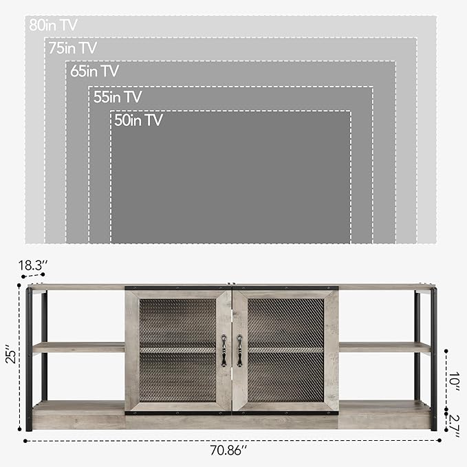 GarveeHome TV Stand for 65+ Inch TV, Rustic Entertainment Center TV Media