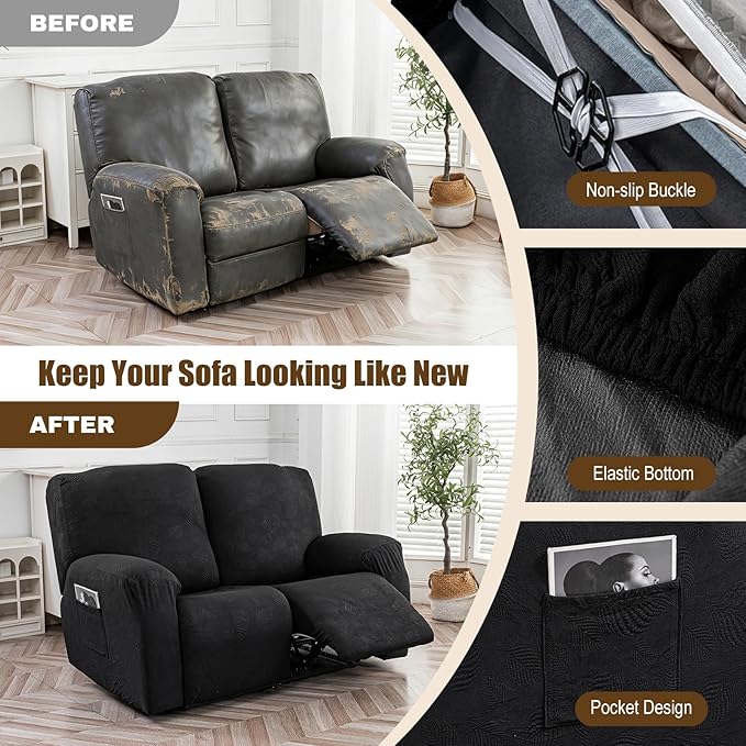 Gennia Recliner Loveseat Cover 4 Pieces, Waterproof Stretch Recliner Sofa