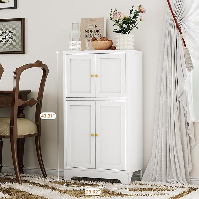 YAUWOH White Bathroom Floor Cabinet, Metal Storage Cabinet