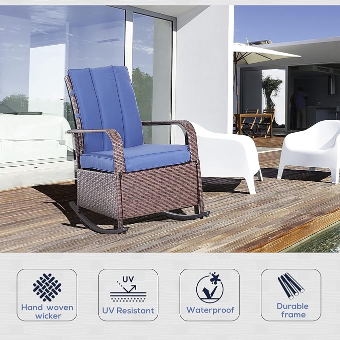 Outsunny Wicker Outdoor Rocking Chair, Patio Recliner