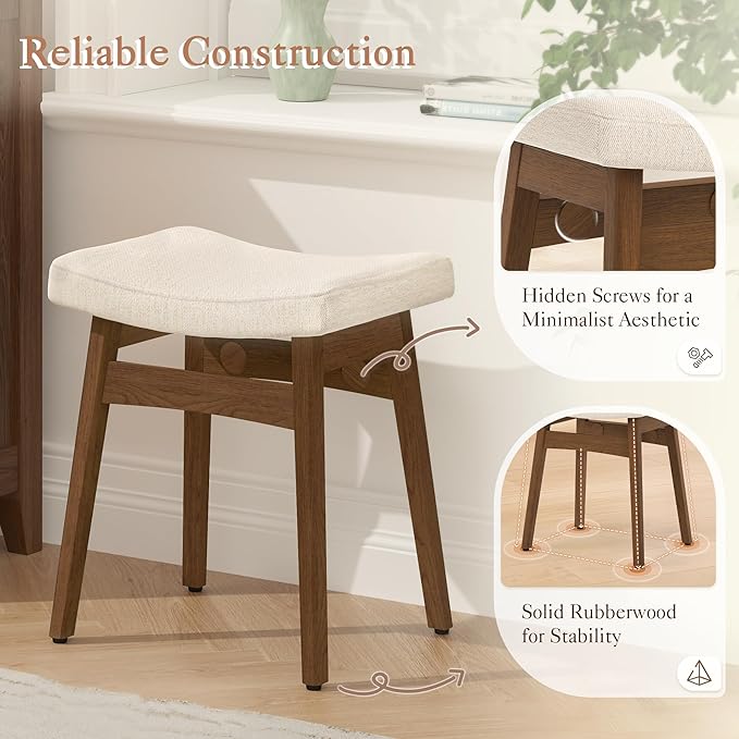 LUE BONA Solid Wood Vanity Bench Stool, 17.3" H Ergonomic Saddle Stool