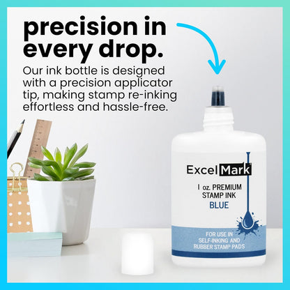 ExcelMark Premium Self-Inking Stamp Refill Ink - 1 oz. (Blue)