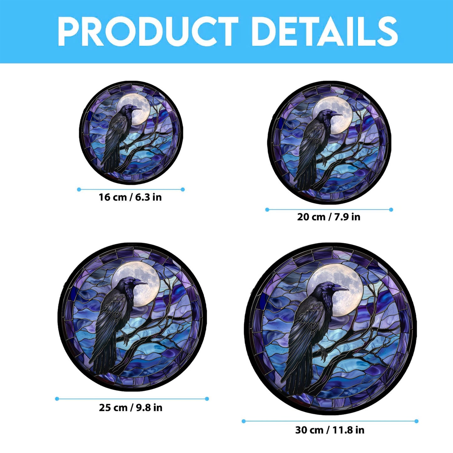 365CUSGIFTS Moon Crow Stained Glass Window Hanging Sun Catcher Halloween Haning Ornament Decoration Christmas Birthday Gifts for Lover and Friends