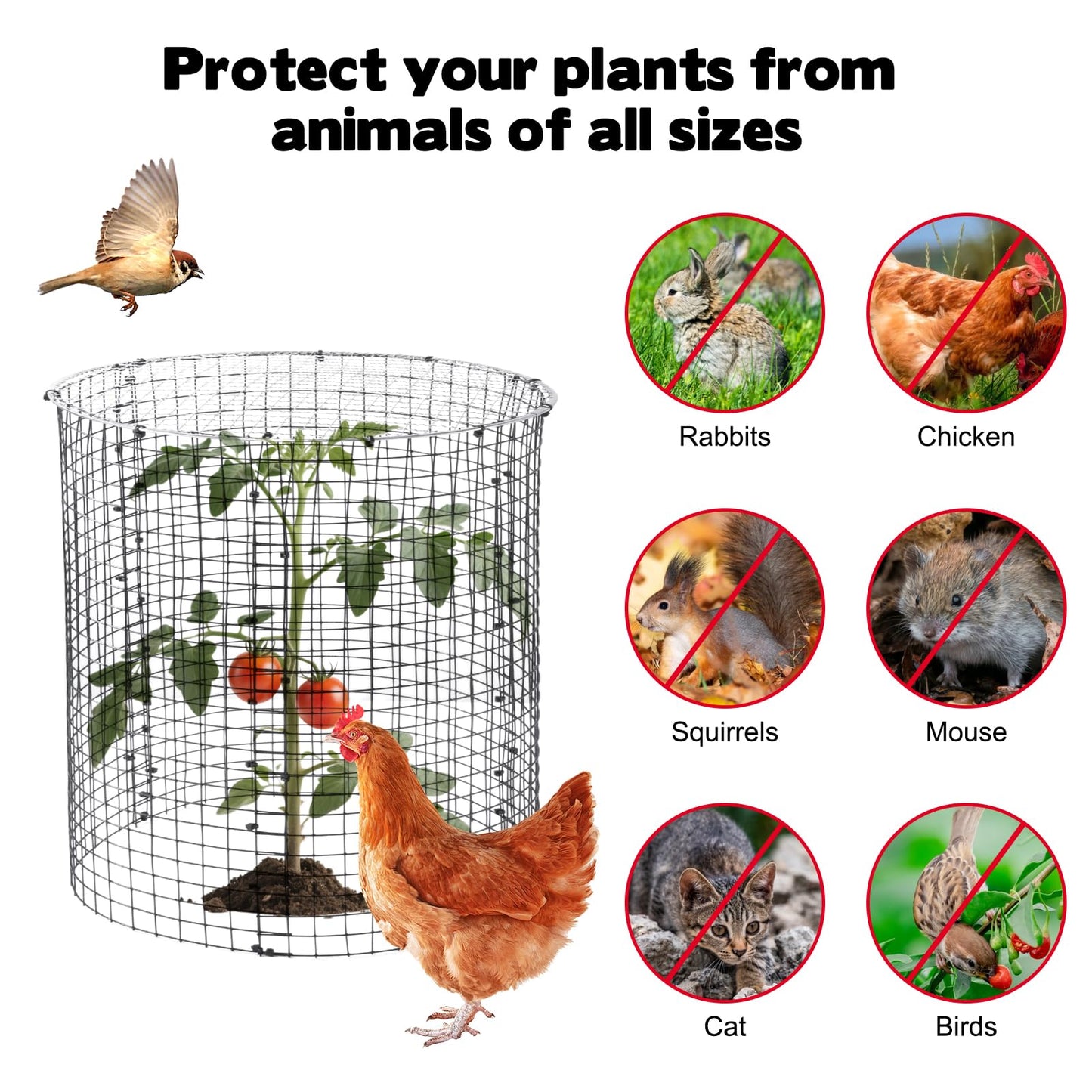 12 Sets of 16'' x 12'' Garden Plant Protectors from Animals With Detachable Covers ,36Pcs Metal Wire Protectors With Cover for Plants , Metal Plant Cage Chicken Wire Cloche with Stakes & Nylon Ties