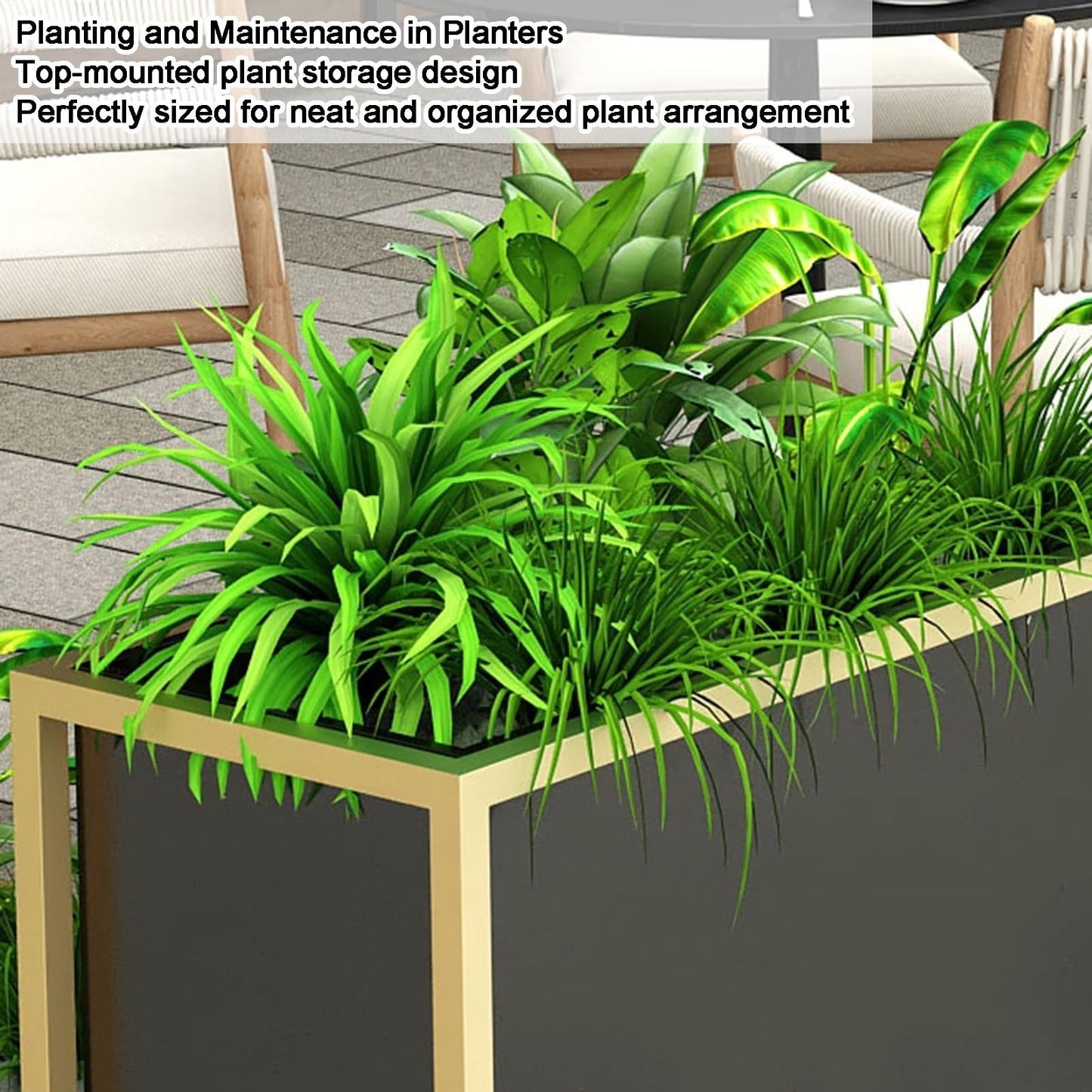 YJEUZCD Metal Planter Box, Rectangular Raised Garden Bed, Outdoor Indoor Flower Box Partition, Commercial Restaurant Patio Porch Partition Divider(Black-B,120x60cm/47.2x23.6in)