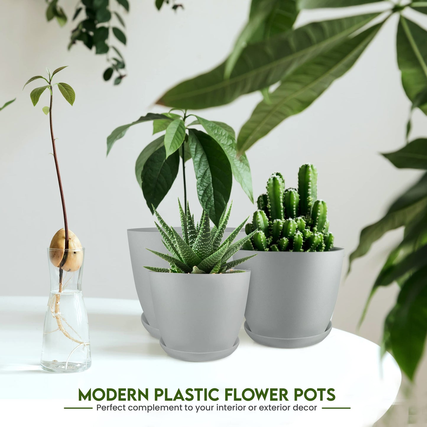 Utopia Home - Plant Pots Indoor with Drainage - 7/6.6/6/5.3/4.8 Inches Home Decor Flower Pots - Pack of 10 Plastic Planters for Indoor Plants, Cactus, Succulents Pot - Grey