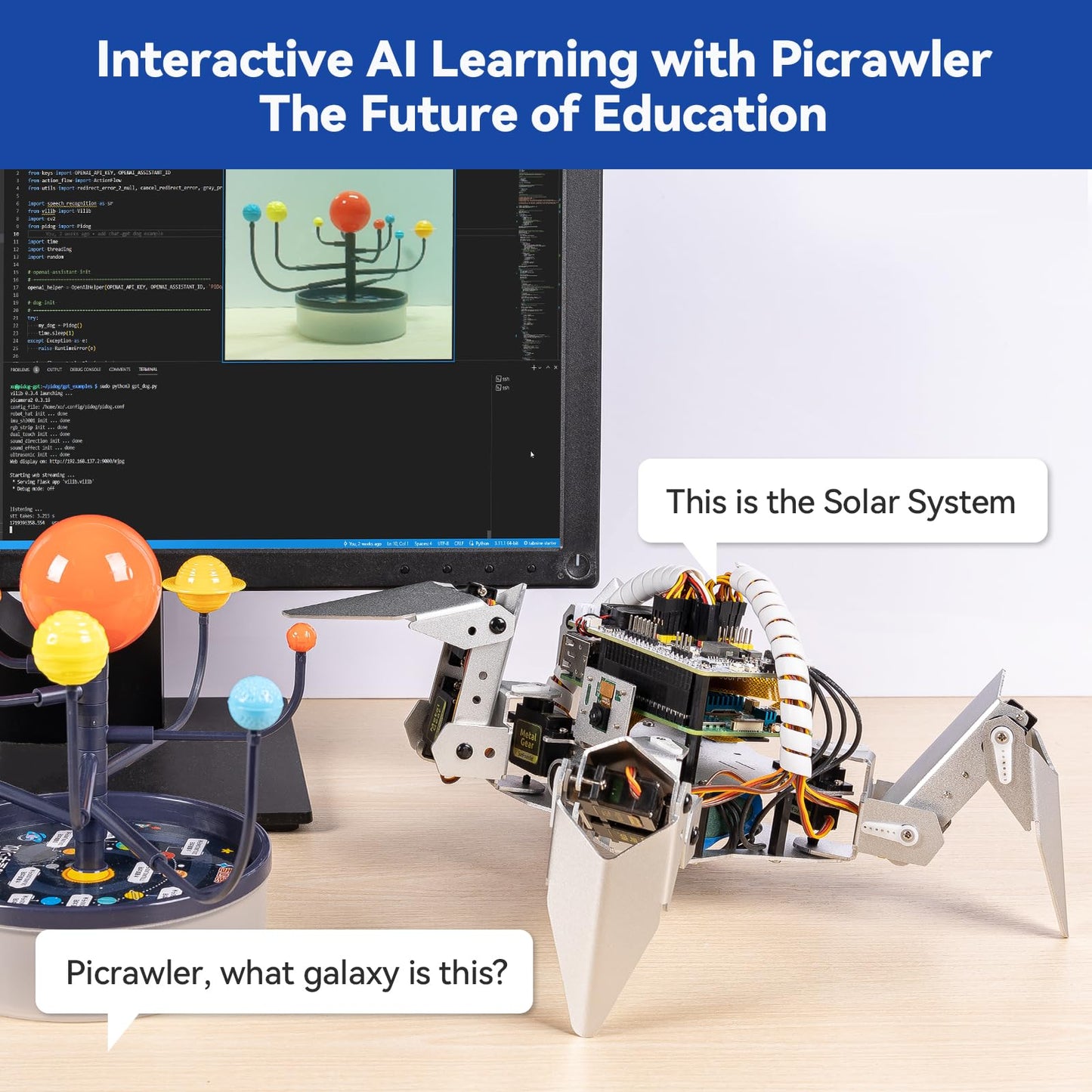 SunFounder PiCrawler AI Robot Kit for Raspberry Pi 5/4/3B+/3B/Zero 2W, ChatGPT-4o Enabled with Voice Command & Video Recognition, App Control, FPV, Camera, Python&Scratch (RPi NOT Included)