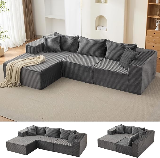 Hetoy Oversized L Shape Modular Sofa, Soft Modular Sectional Couch