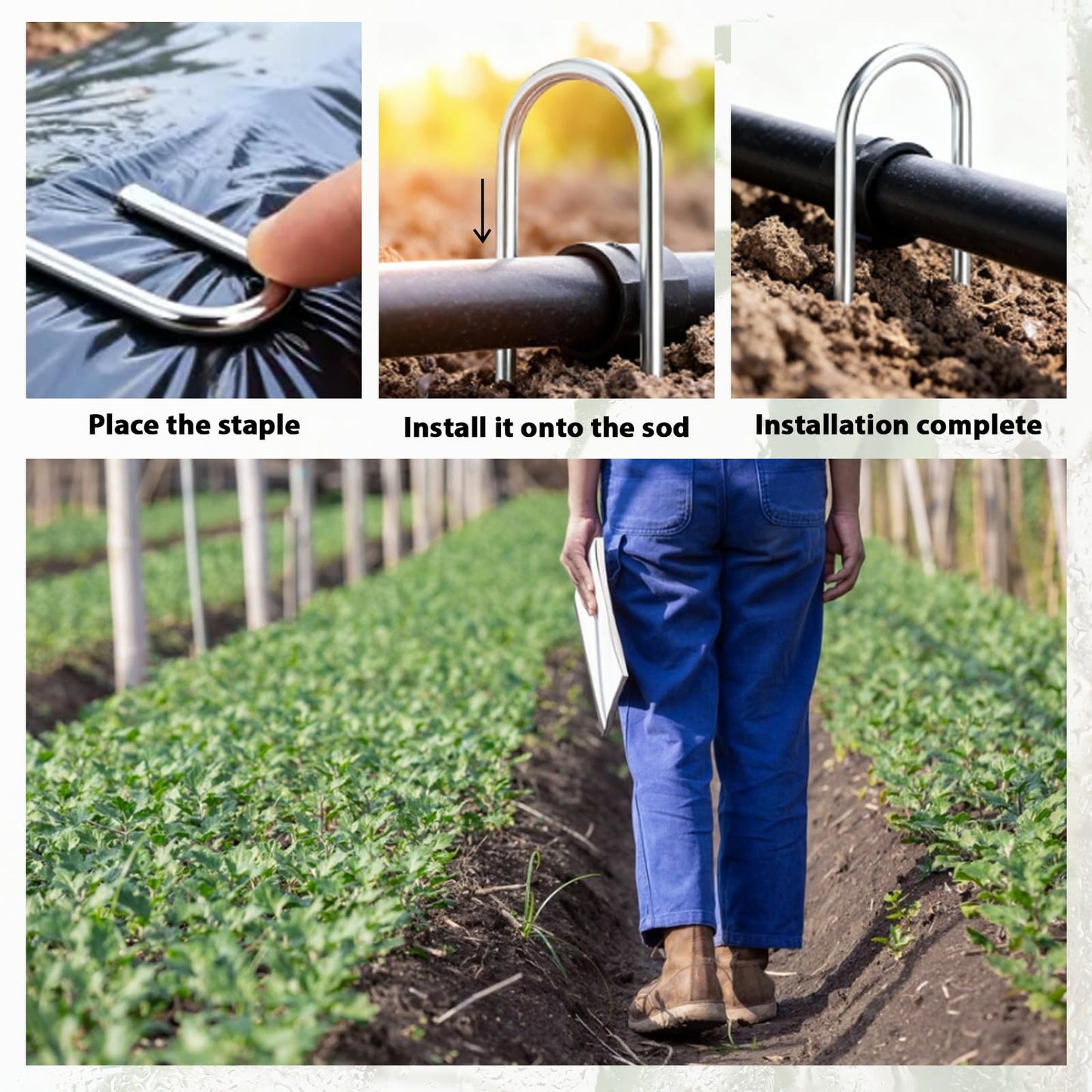 Odowalker 150 Pcs Irrigation Drip Tubing Landscape Staples, 5 Inch J Shape Garden Stakes, Loop Stake, Lawn Pins, Landscape Irrigation Stakes for Drip Tubing (Hold up to 1/2" Drip Tubing)