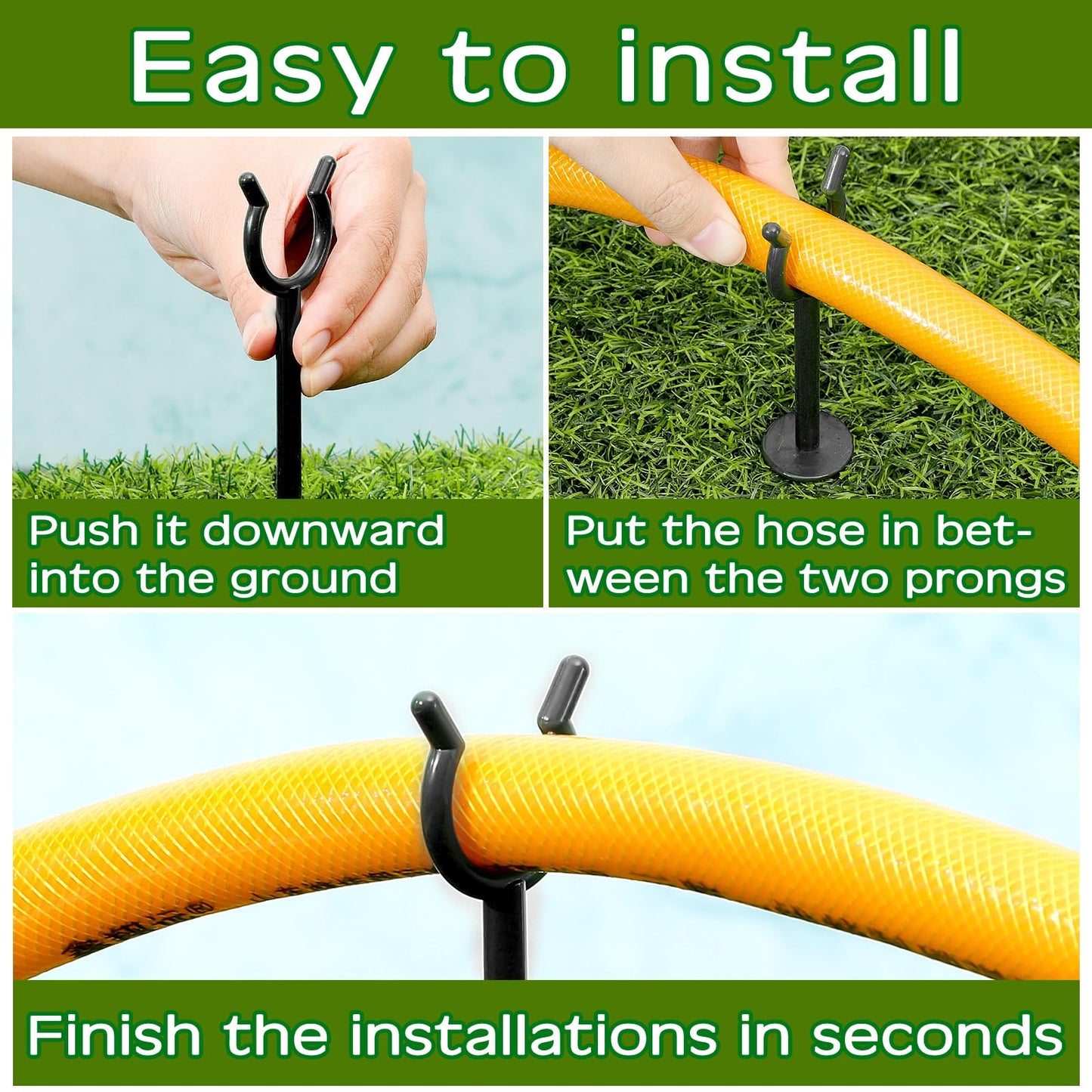 Taiyin 10 Pcs 3/4'' Garden Hose Holder Brackets Garden Guide Holder Decorative Outdoor Guide Stakes Support Spike Plant Tool to Keep Off Lawn for Yard (Black)