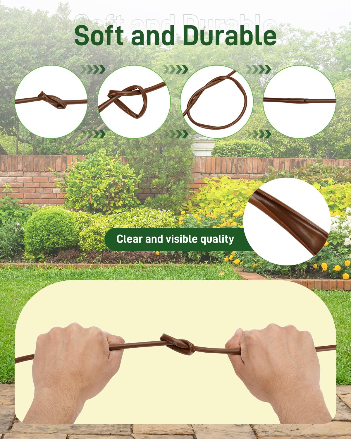 1/4" Drip Irrigation Tubing with 6" Emitter Spacing, (100 Ft Roll) Hydroponics Dripline with Built-in 0.5 GPH Dripper, Drip Line for Landscape Irrigation, Tree Watering and Greenhouses (Brown)