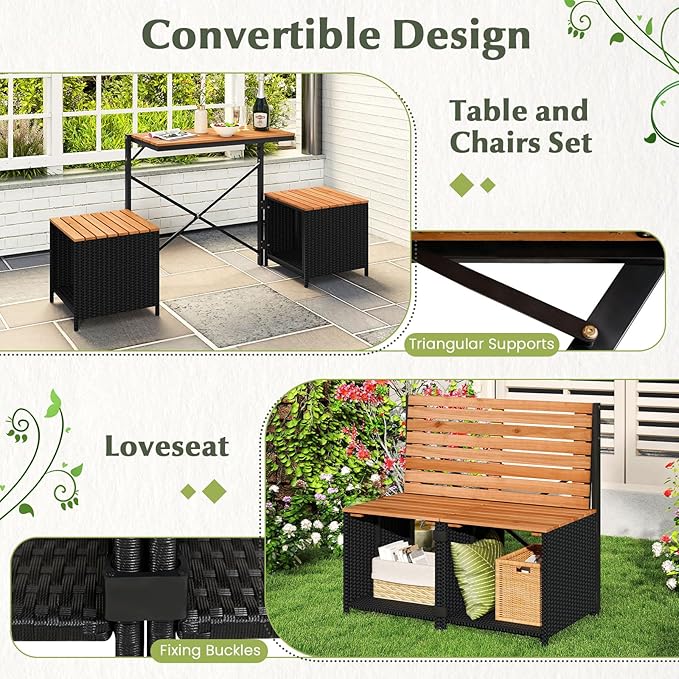 Tangkula 3-in-1 Convertible Bench Picnic Table, Outdoor Folding Table and