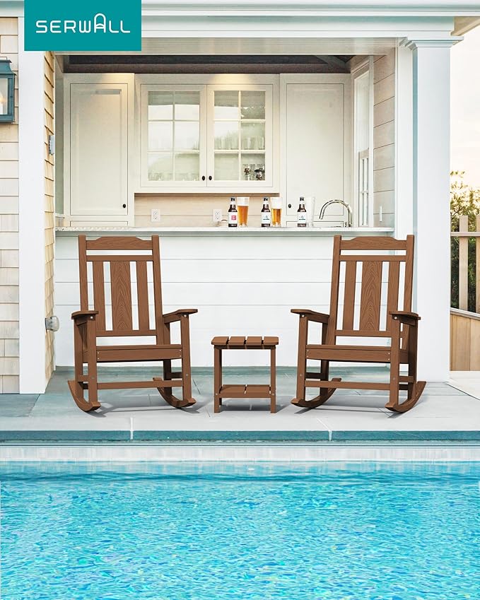 SERWALL Oversized Rocking Chair Set of 4 Outdoor, HDPE Outdoor Rocking Chair