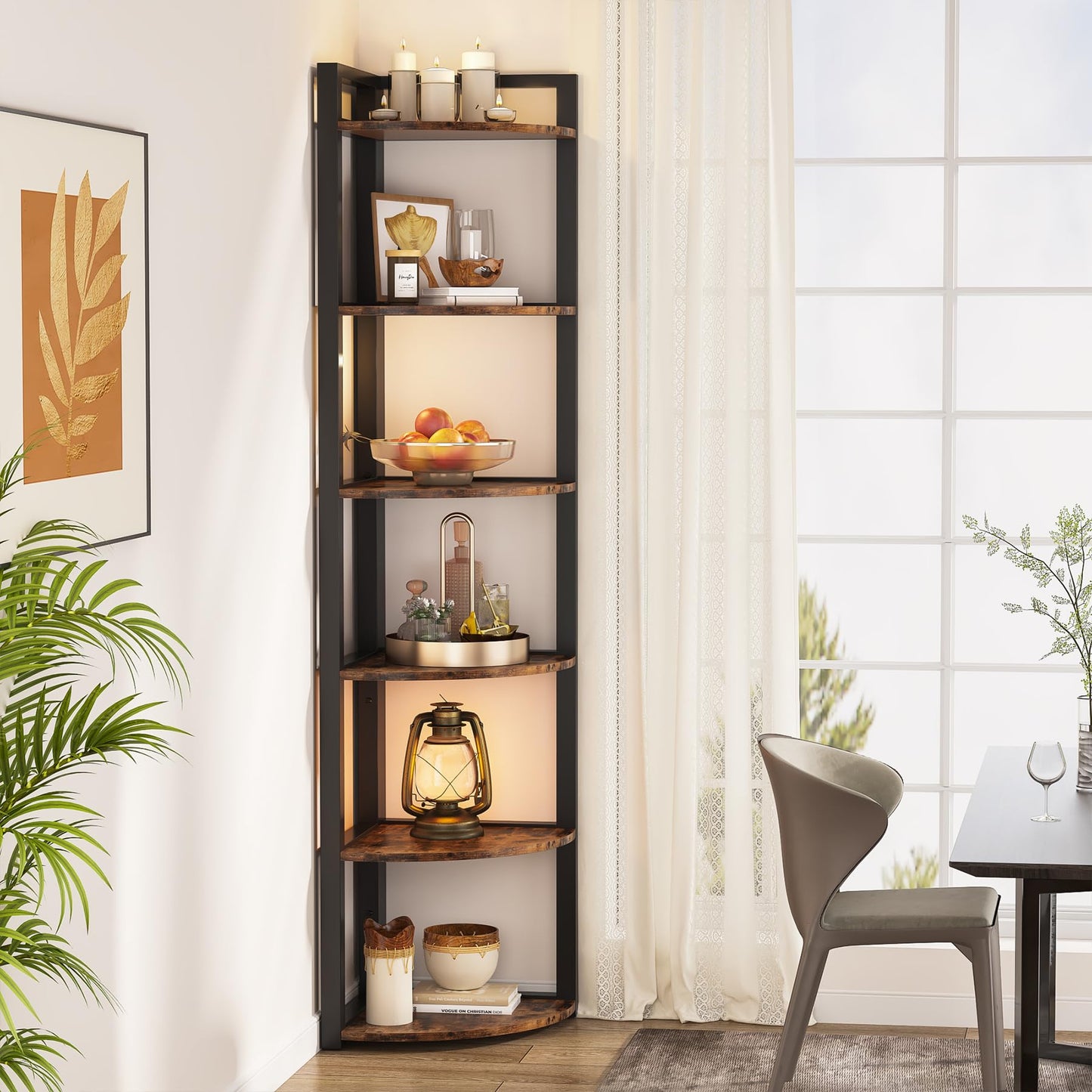 Tribesigns 6 Tier Corner Shelf, 70.9 Inch Tall Corner Bookshelf Small Bookcase Rustic Corner Shelving Unit Storage Rack for Living Room, Home Office, Kitchen, Small Space