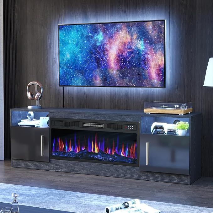 PRETZI Fireplace TV Stand with 36" Fireplace Up to 80" TVs, Remote Control