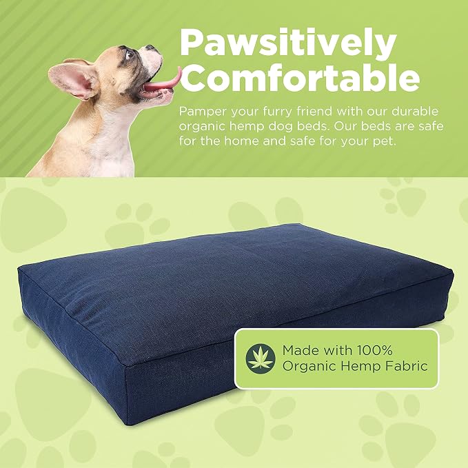 XX-Small - 18 x 12 x 4 - Cactus Premium Organic Hemp Dog Bed - CertiPUR Fill - Removeable Cover