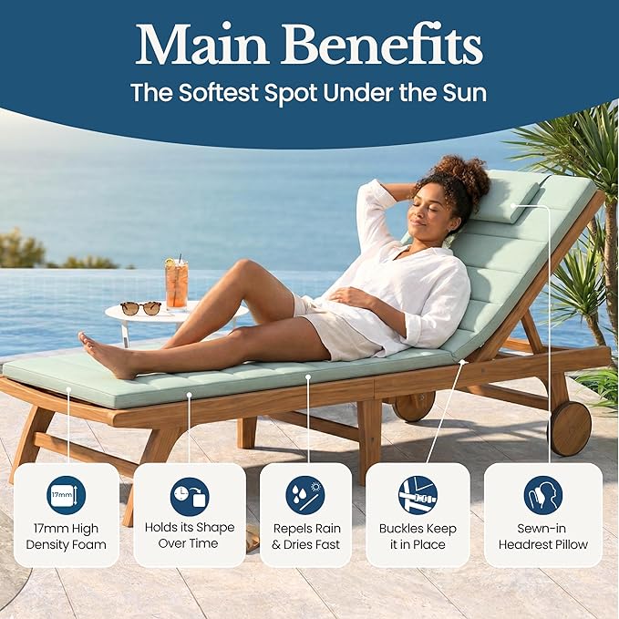 Quilted Chaise Lounge Outdoor Patio Furniture Cushions | Water-Resistant Patio