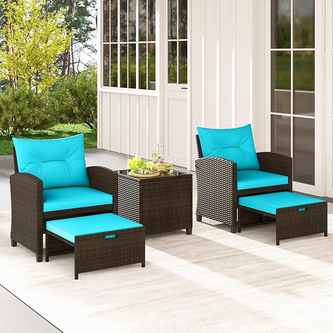 Tangkula 5 Pieces Patio Conversation Set, PE Wicker Outdoor Furniture Set