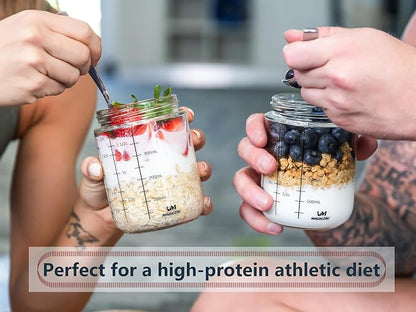 Overnight oats containers with lids, Yogurt jars, Chia seed pudding jars, Glass meal prep containers, 16 oz mason jars with airtight lids (4 Pack, Lavish Blue & Soft Pink)