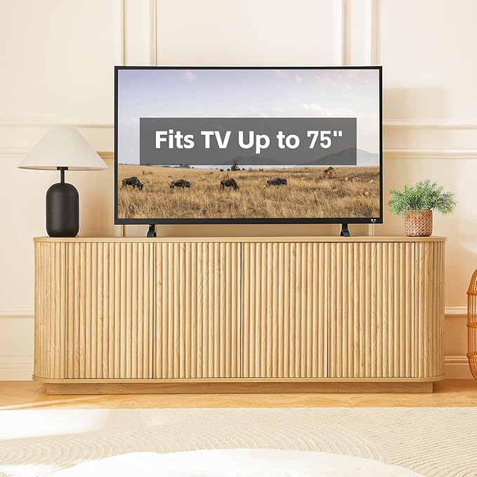 Fluted TV Stand for TVs Up to 75 Inch, Mid Century Modern TV Console for Living