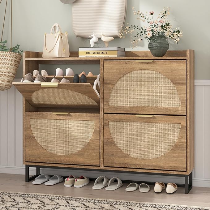 Maupvit Large Rattan Shoe Storage Cabinet