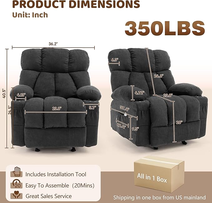 Massage Rocking Recliner Chair, Ergonomic Recliners Sofa