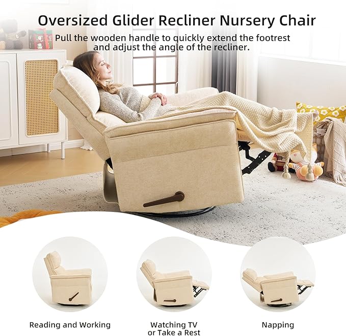 Oversized Recliner Chair, Chenille Glider Rocking Nursery Chair