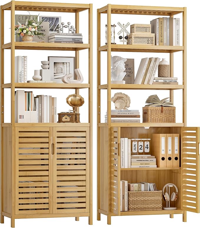 HIFIT 2 Set Tall Shelf Unit Bamboo Storage Cabinet