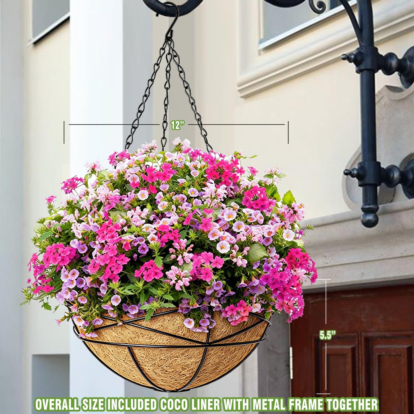 Karlliu 4 Pack 12 Inch Hanging Planters for Outdoor Plants Metal Watering Flower Baskets with Coco Liner for Outside Panting Plant Holder Pot for Home Garden Porch Balcony Railings Decor