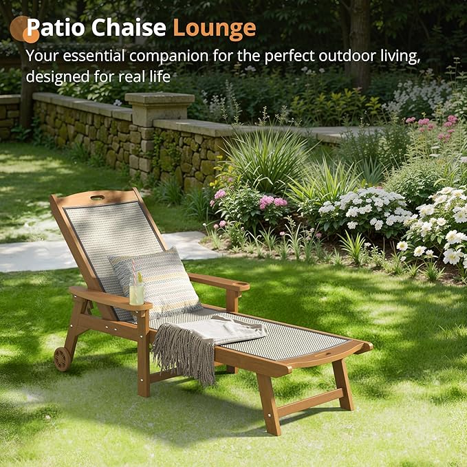 LUE BONA Chaise Lounge Chair Outdoor Set of 2, HDPS and HDPE Wicker Material