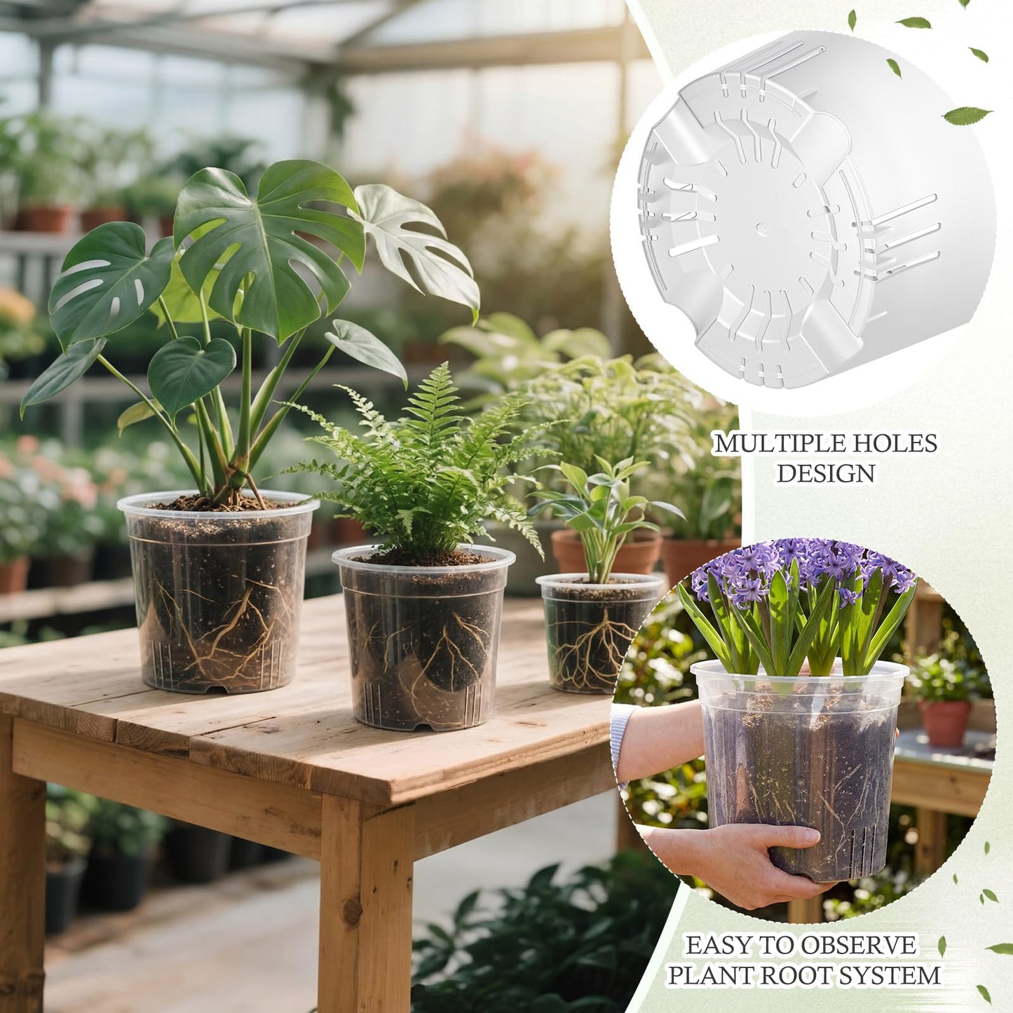 Ziliny 12 Pack 7.7/9.4/10.8 Inch Large Clear Nursery Pots for Plants Flexible Clear Plastic Nursery Pots with Drainage Hole Transparent Plastic Seedling Planter for Indoor Outdoor Rooting Visibility